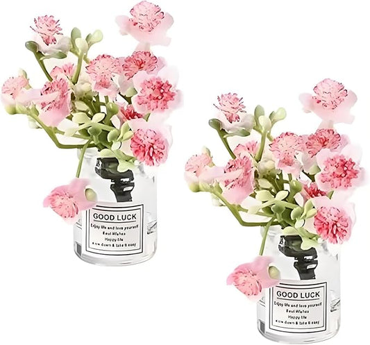2Pcs Miniature Flower Vases with Peach Blossoms – Handmade Dollhouse Vases for Micro Landscape, Resin Floral Decorations for Fairy Garden Scenes, Home Shelf Styling, DIY Project and Table Centerpiece