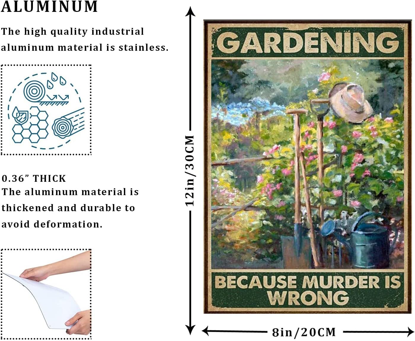 Metal Sign Gardening Because Murder Is Wrong Retro Metal Tin Sign Vintage Aluminum Sign for Home Coffee Wall Decor 8x12 Inch