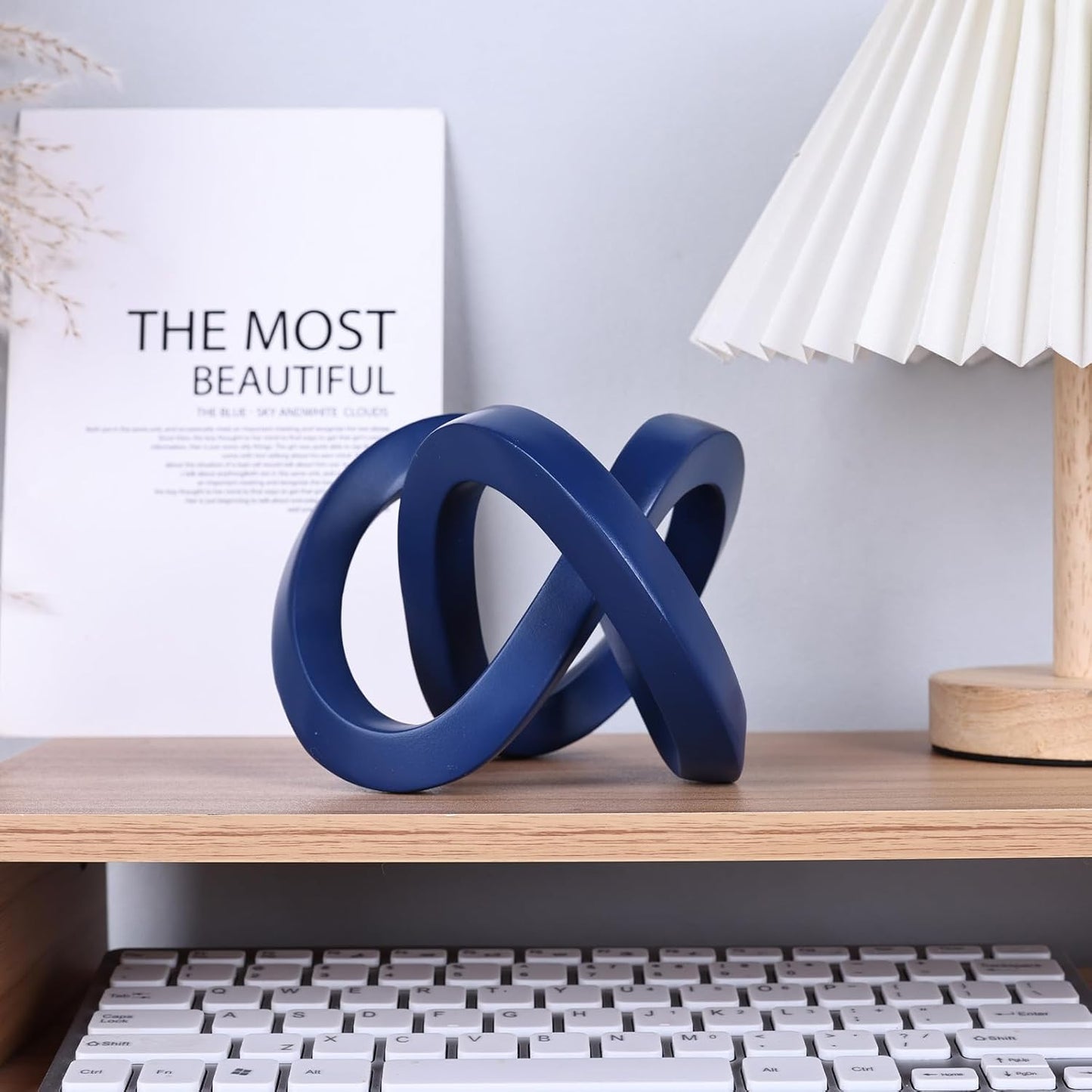 Knot Geometric Sculpture Decor,Mid Century Modern Abstract Figurines,Home Decor Statue,Bookcase Decor,Decorative Accents for Living Room, Coffee Table, Office Desktop, Shelf (Blue)