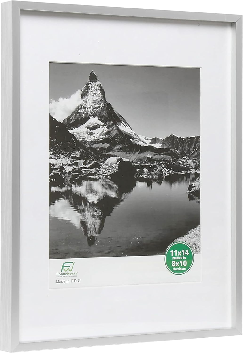 FrameWorks 11x14 Matted to 8x10 Picture Frame – Aluminum Frame w/Tempered Glass, Removable Mat for Photos, Posters, Art, Stylish Wall Frame for Home Decor, Gallery Walls, Office, Living Room - Silver