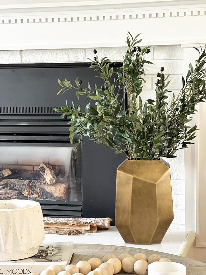 16"" Tall Geometric Vases, Home Décor Gold Modern Rectangular Vases with Angular Front and Back, Contemporary Industrial Metal Vases for Office Home Resto Café Decoration, Bronze