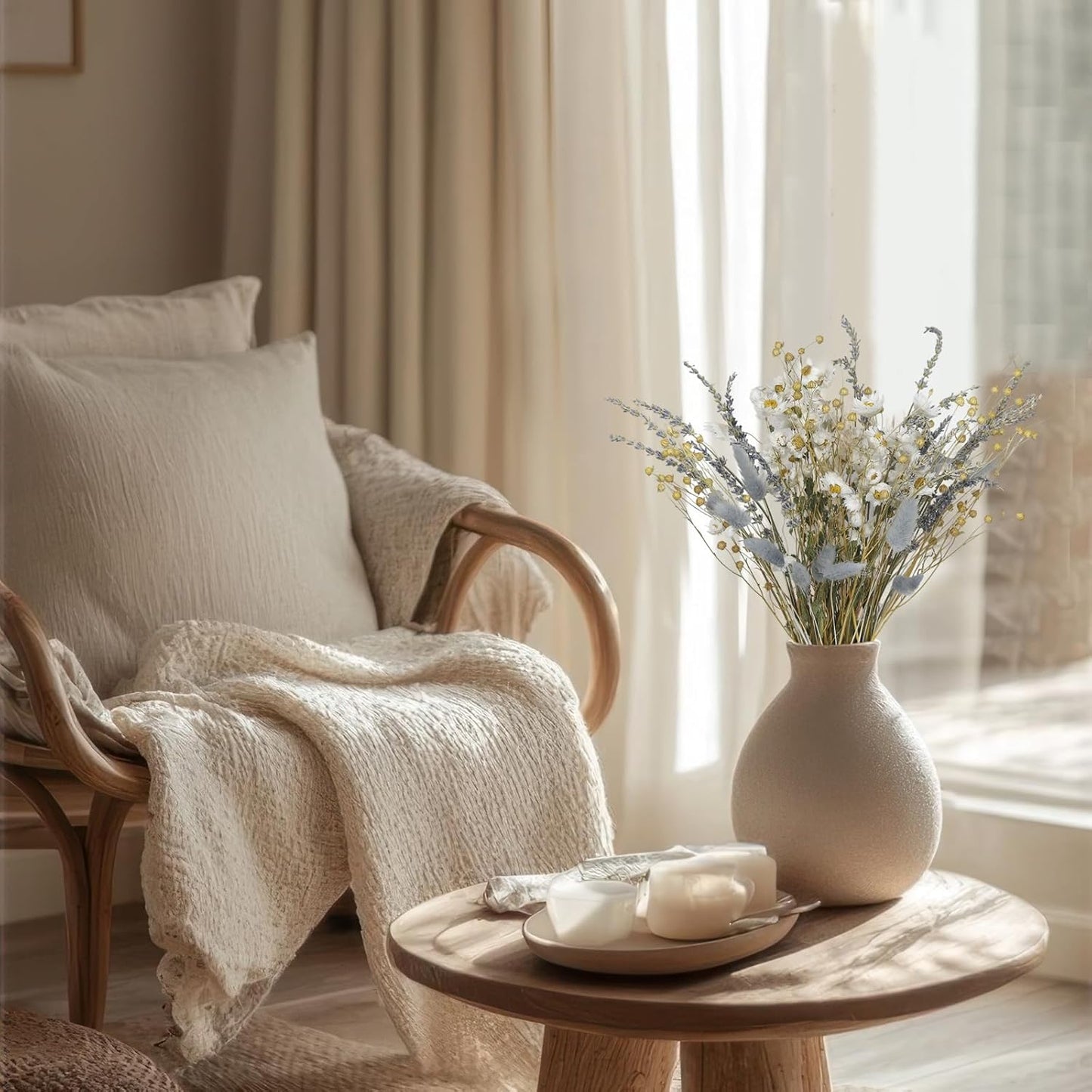 CISDUEO Dried Flowers Bouquet Dried Daisy Flowers Natural Lavender Bundles Dried Gerber Daisies Flowers Grey Bunny Tails Floral Arrangements for Wedding Table Centerpiece Decor Farmhouse DIY