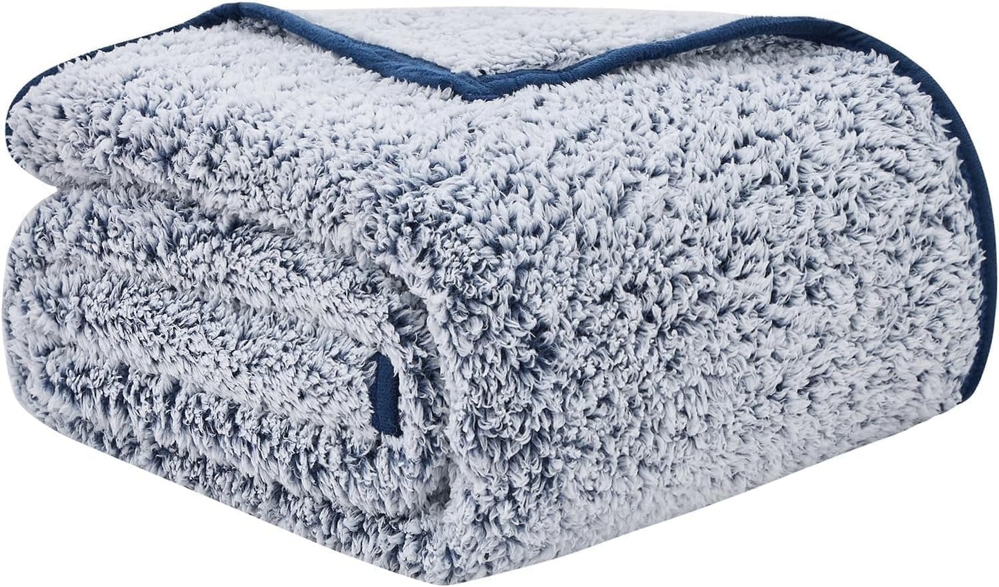 EMME Soft Sherpa Throw Blanket Fleece Reversible Plush Fluffy Blanket, Light Weight Warm Decorative Boho Blanket Cover for Sofa, Couch, Bedroom,Travel(Plush Navy,50"x60")