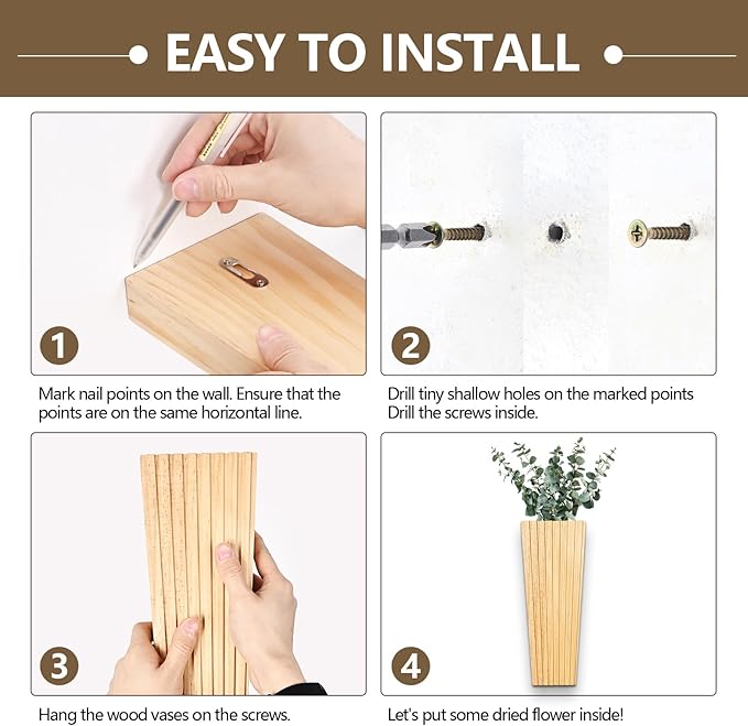 2PCS Wood Wall Planter for Indoor Plants, Wooden Hanging Planter for Dried Flowers and Artificial Greenery Plants, Modern Farmhouse Wood Wall Decor for Living Room,Bedroom,Bathroom(Natural)