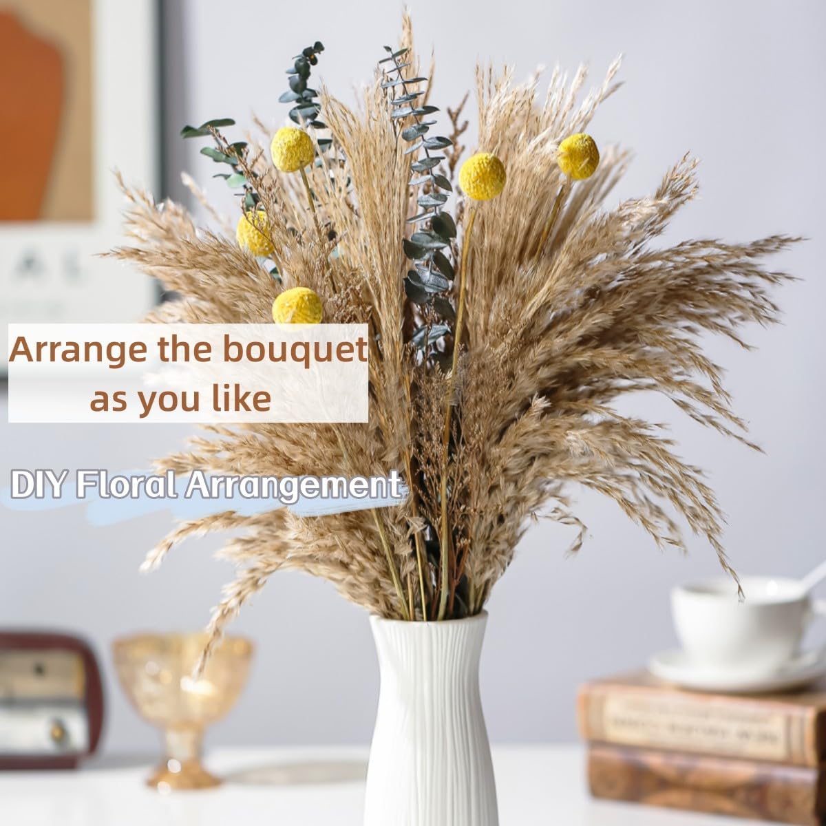 Dried Flowers Boho Bouquet,Pampas Grass for Western Decor,Rustic Farmhouse Flower for Bohemian Home,Bedroom,Living Room,Wedding Table Centerpieces (Bouquet_B, 17 inches)