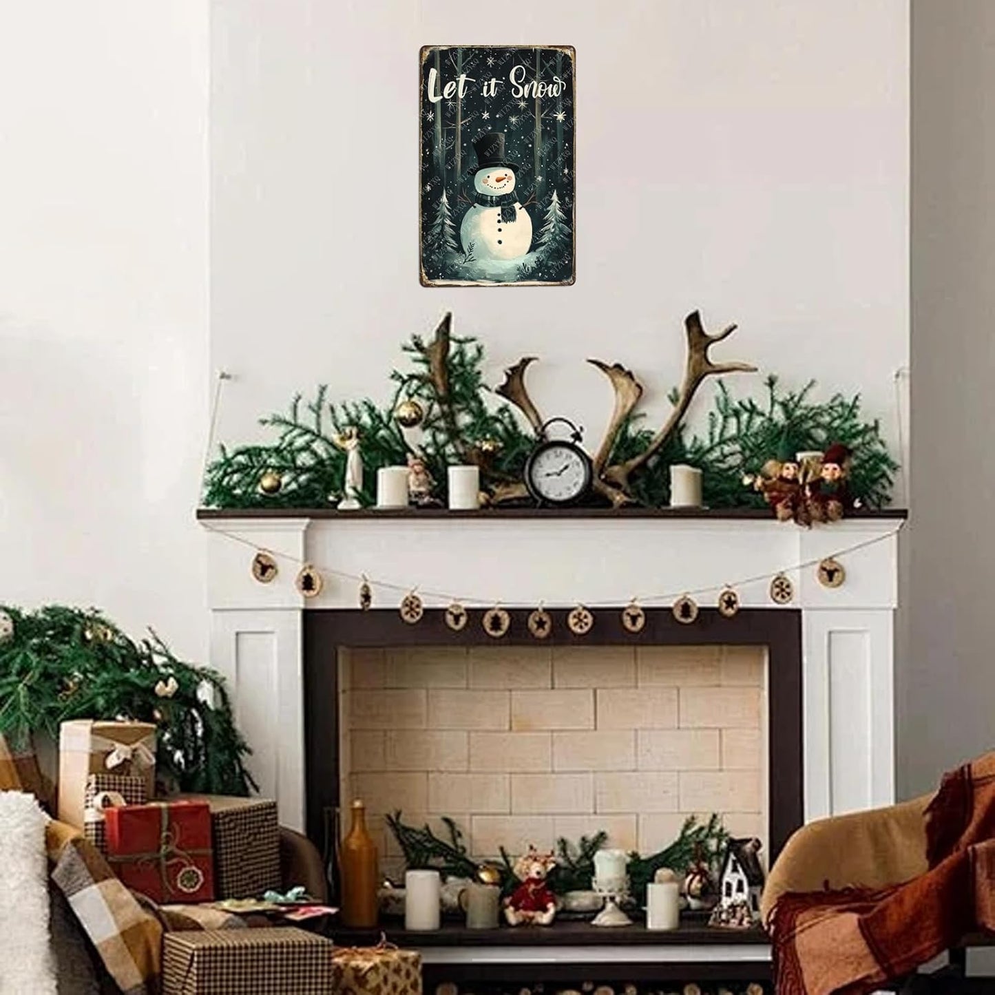 Let It Snow Snowman Signs Snowflakes Metal Sign Aluminum Tin Sign for Home Farmhouse Yard Garden Office Outdoor Gate 12×8 Inch