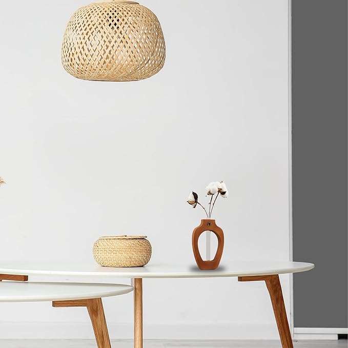 Wood Vase for Flowers Decor | Modern Boho Minimalist Vase Circle with Hole Decorative Vases Home Offices Living Room Table Vase Decorations (Wood-Vase-3)
