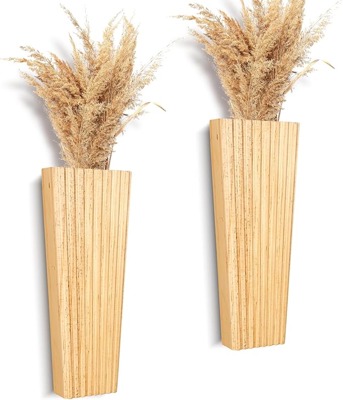 2PCS Wood Wall Planter for Indoor Plants, Wooden Hanging Planter for Dried Flowers and Artificial Greenery Plants, Modern Farmhouse Wood Wall Decor for Living Room,Bedroom,Bathroom(Natural)