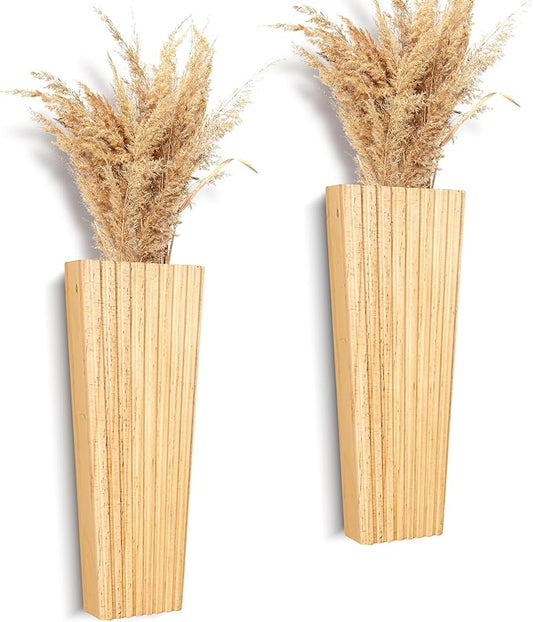 2PCS Wood Wall Planter for Indoor Plants, Wooden Hanging Planter for Dried Flowers and Artificial Greenery Plants, Modern Farmhouse Wood Wall Decor for Living Room,Bedroom,Bathroom(Natural)
