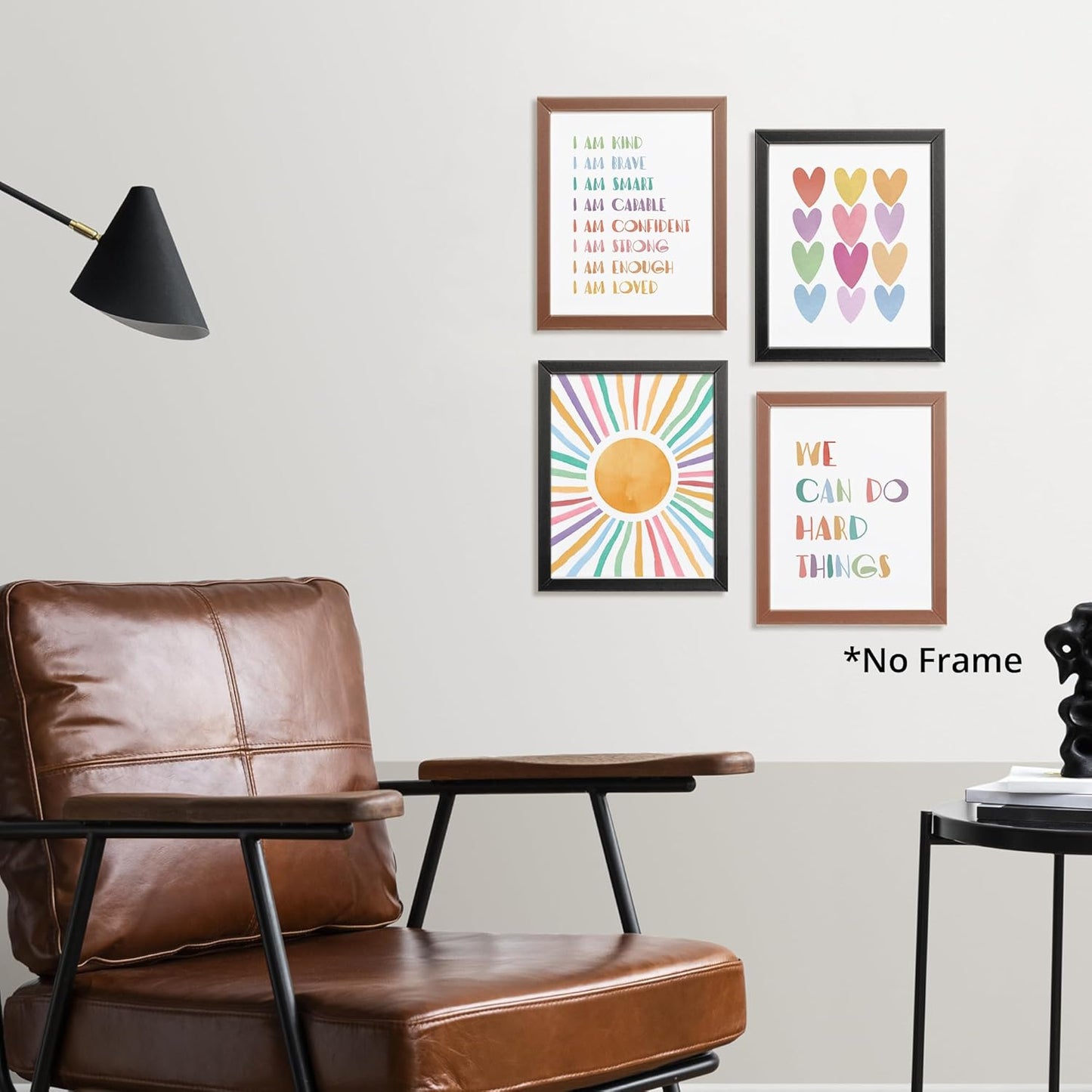 I am Kind Brave Smart Affirmations Colorful Sun Sunshine Hearts Poster Prints for Girls Kids Room Playroom Decor,Girl Nursery Decorations Prints Wall Art Unframed 4pcs 8x10inches,Girls Kids Gifts
