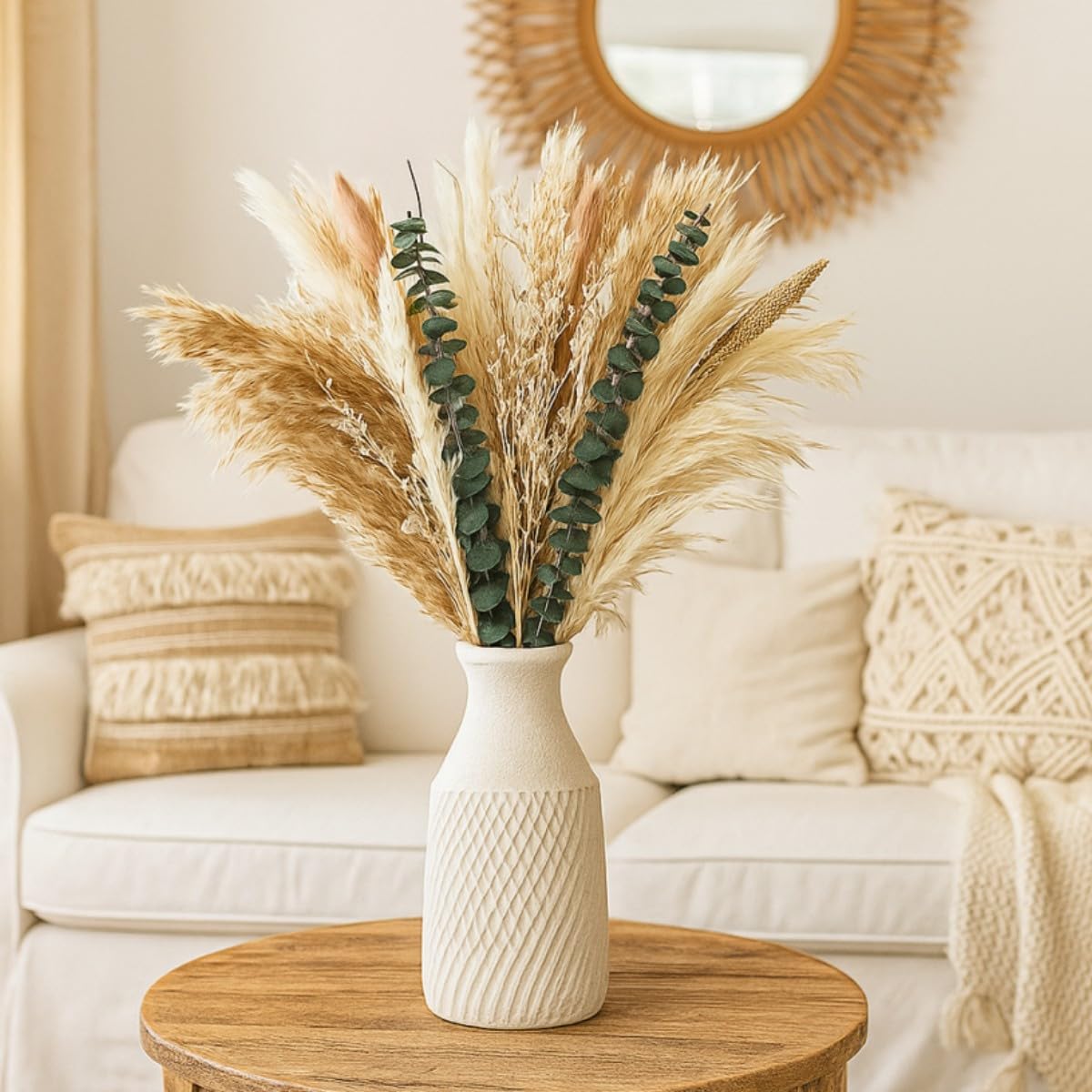 Dried Flowers Bouquet,Pampas Grass for Boho Decor,Rustic Farmhouse Flower for Bohemian Home,Bedroom,Living Room,Wedding Table Centerpieces(Bouquet A)