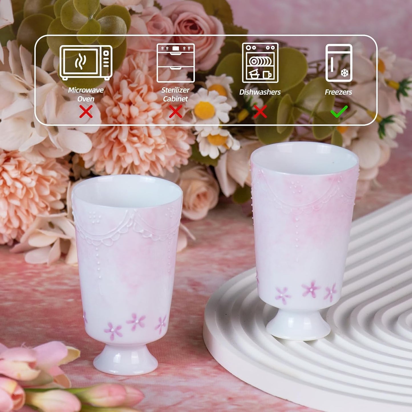 KAMMAK Ceramic Tea Cups Small, Cute Vintage Coffee Cup Set of 2, Porcelain Teacups Espresso Mug, 2.2oz Hand Painted Chinese Afternoon Tea Party Mugs, Birthday Gift for Women Men, Yutian Zi