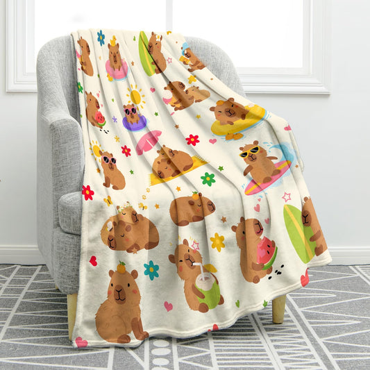 Jekeno Capybara Blanket Cute Animal Gifts for Women Kids Girls Boys Mom Wife Men Birthday Christmas Halloween Easter Presents Home Bedroom Living Room Bed Sofa Decor Plush Throw 50"x60"