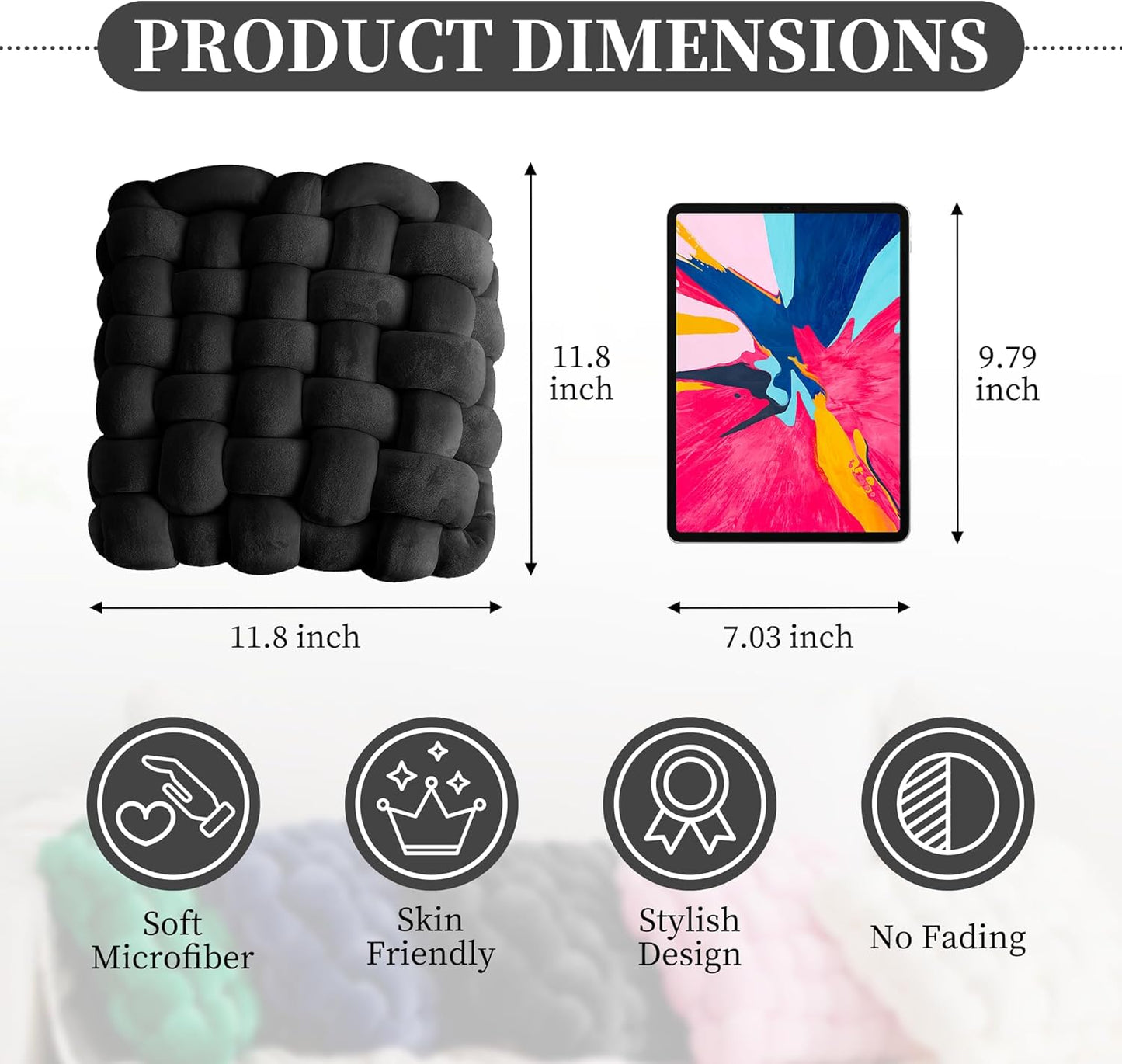 JELLYMONI Black Square Knot Throw Pillow, Small Size Home Decorative Pillow, Decorative Ins Throw Pillow, Soft Velvet Knotted Decor for Room and Couch (S- 11.8"×11.8"×3.5", Black)