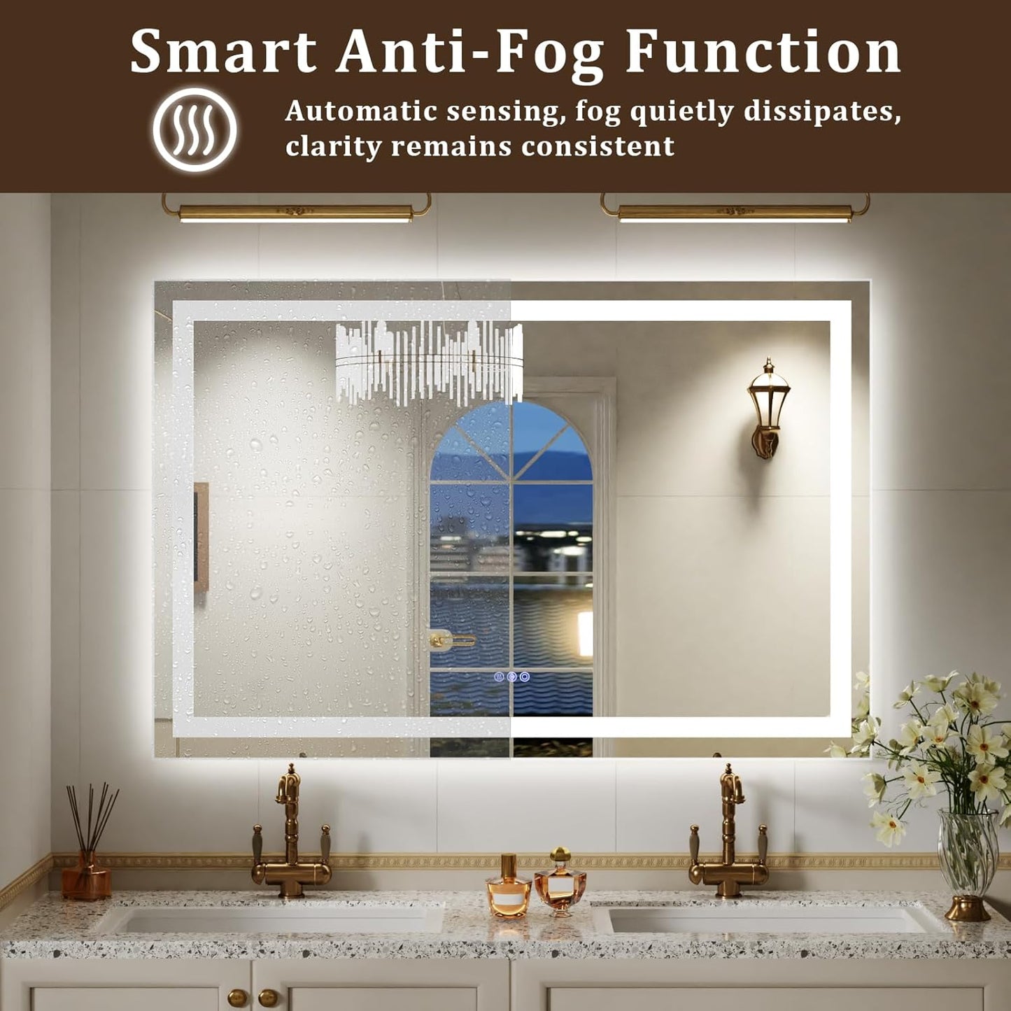 LED Bathroom Mirror, Large 60"x 40" Smart Bathroom Vanity Wall Mirrors with Lights, Anti-Fog, Dimmable, Backlit + Front Lit, 3 Color Modes, Memory Function