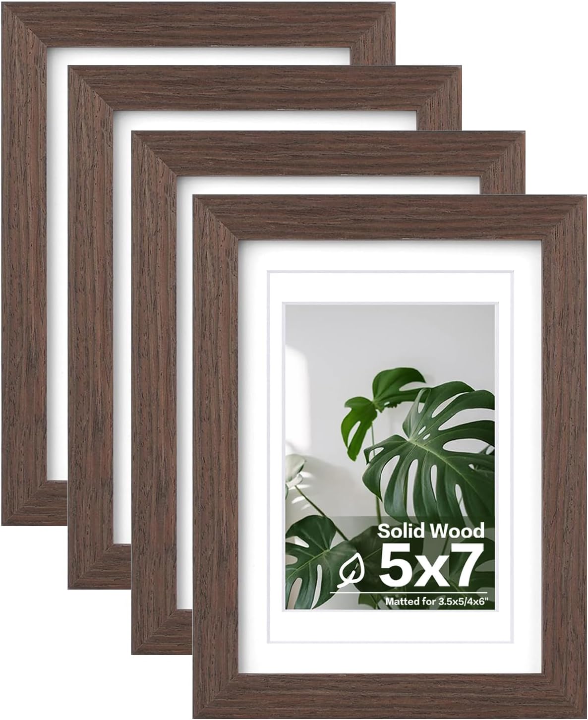 Egofine 5x7 Picture Frames Set of 4, Made of Solid Wood Covered by Plexiglass 3.5x5 and 4x6 with Mat or 5x7 without Mat, for Table Top Display and Wall Mounting Photo Frame Brown