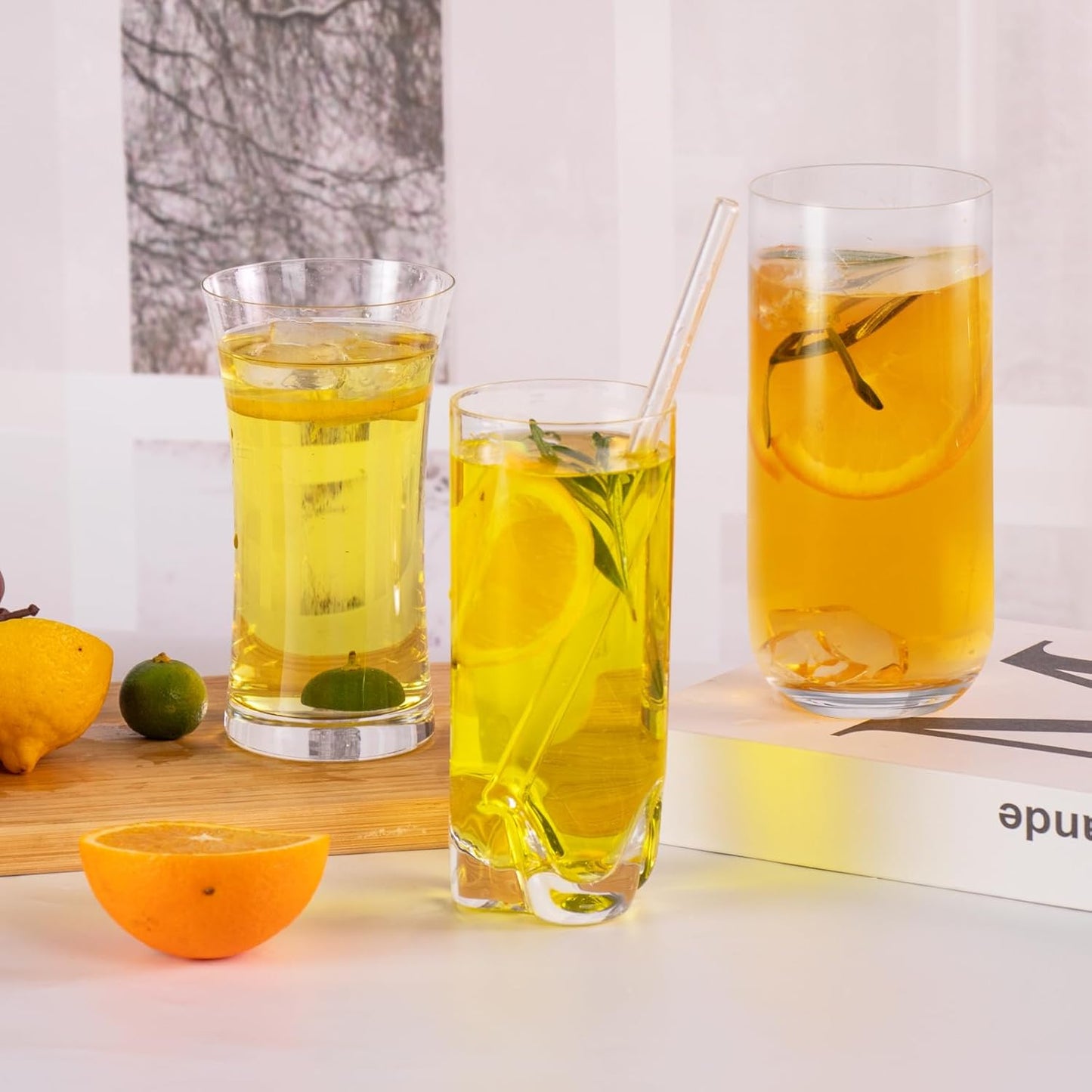 KAMMAK Drinking Glasses Set of 2, 17oz Crystal Water Glasses,Tall Glass Cups, Highball Glass for Cocktail, Juice, Mojito, Iced Tea, Collins Glasses, Kitchen and Bar Glassware Gifts