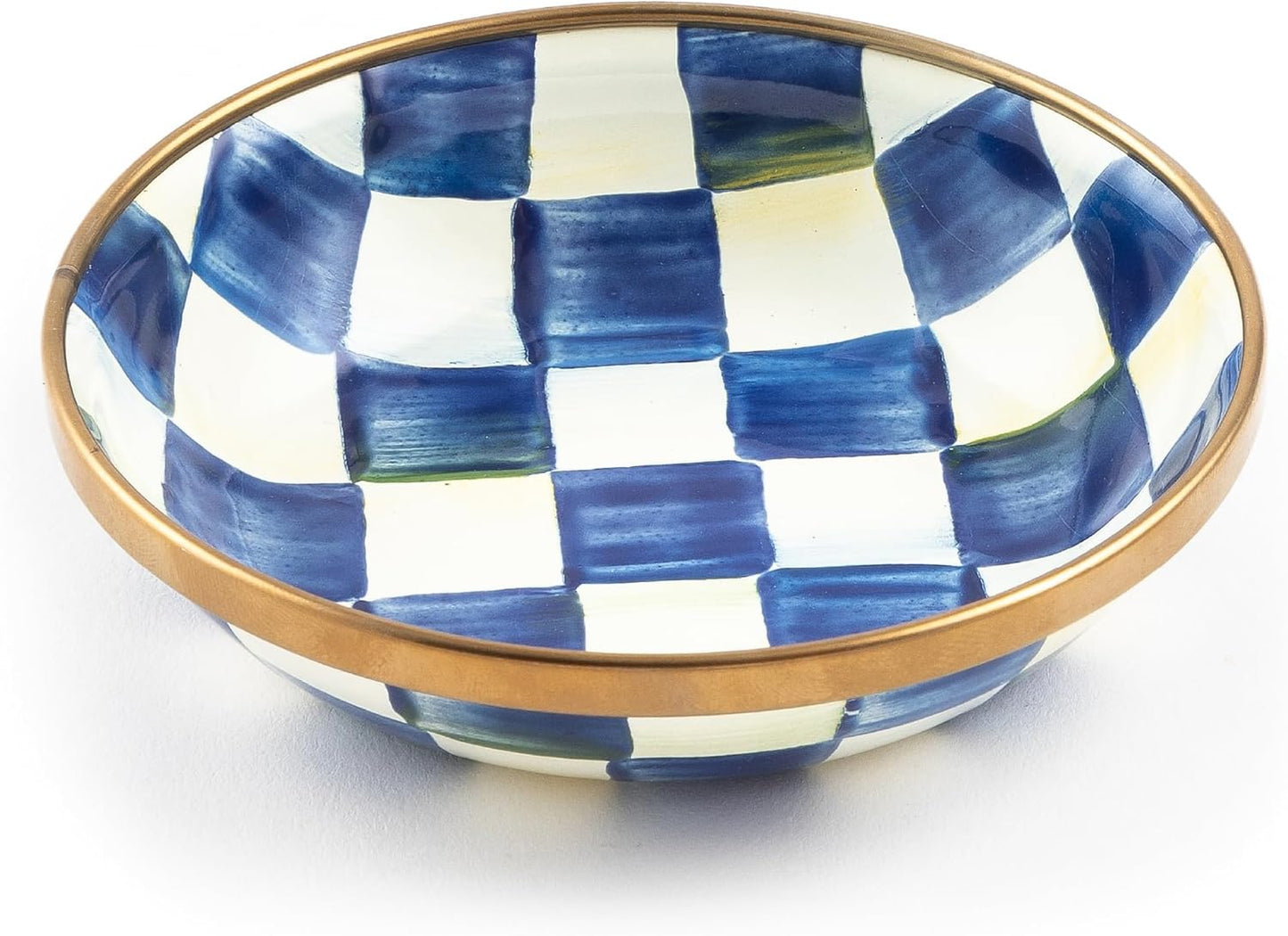 MACKENZIE-CHILDS Enamel Dipping Bowl, Small Serving Bowl for Entertaining, Blue-and-White Royal Check