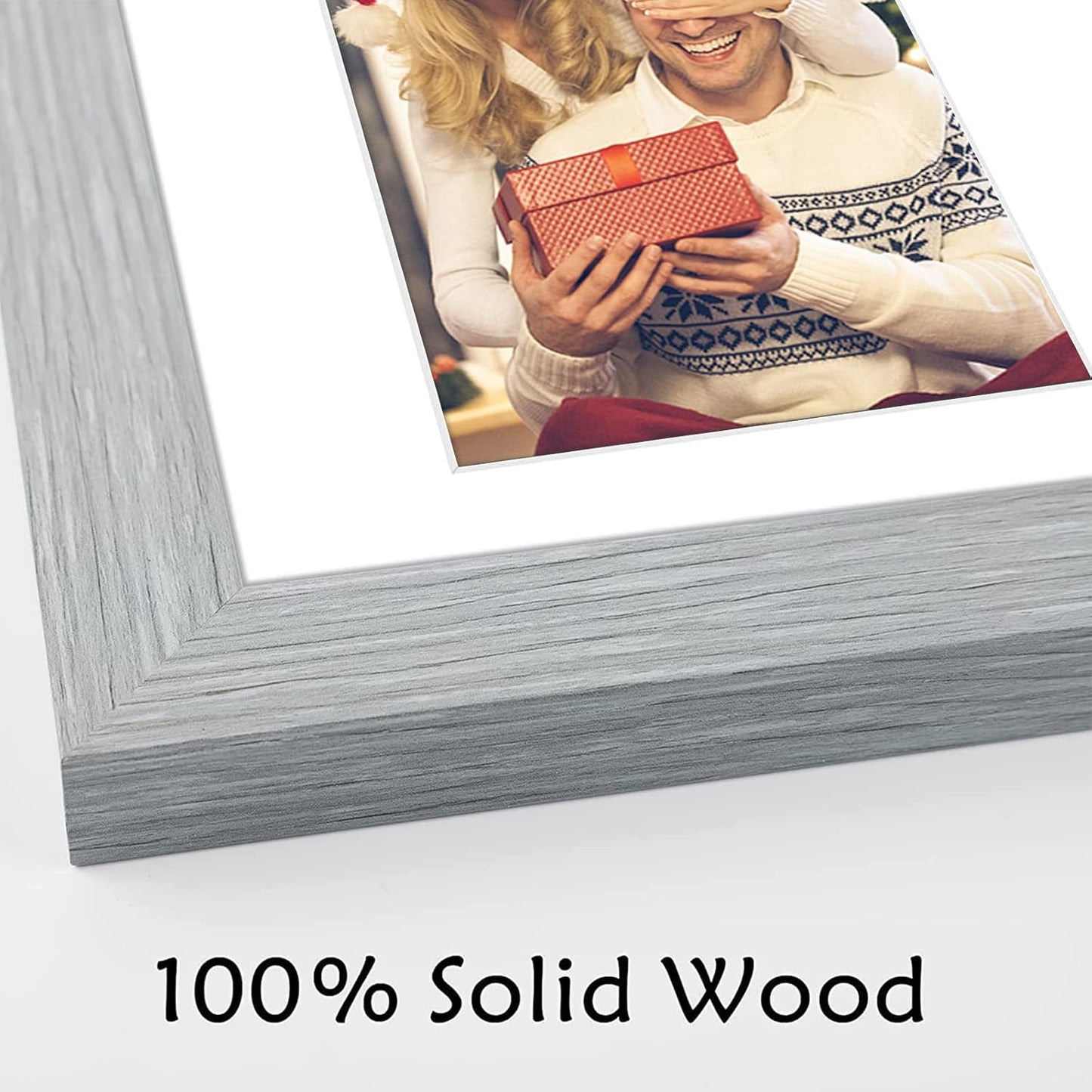 Golden State Art, 7x14 Grey Photo Wood Collage Frame with Mat Displays Three 4"x6" Pictures, Solid Wood with Real Glass Multiple Collage Frame