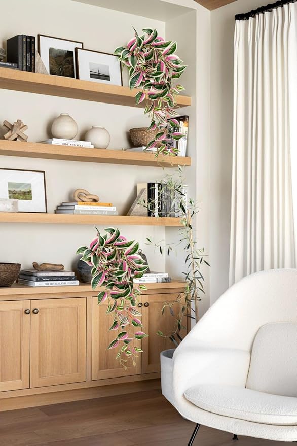 DILATATA Fake Hanging Plants Artificial Hanging Plants 26" Faux Wandering Jew Hanging Leaves Plants for Wall Shelf Home Indoor Outdoor Decor - 2 Pack