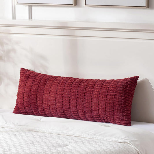 Fancy Homi Burgundy Long Body Lumbar Decorative Throw Pillow Covers 14x36 Inch for Bed Couch Bedroom Bench, Soft Corduroy Rectangle Solid Pillow Case, Rustic Farmhouse Boho Room Decor