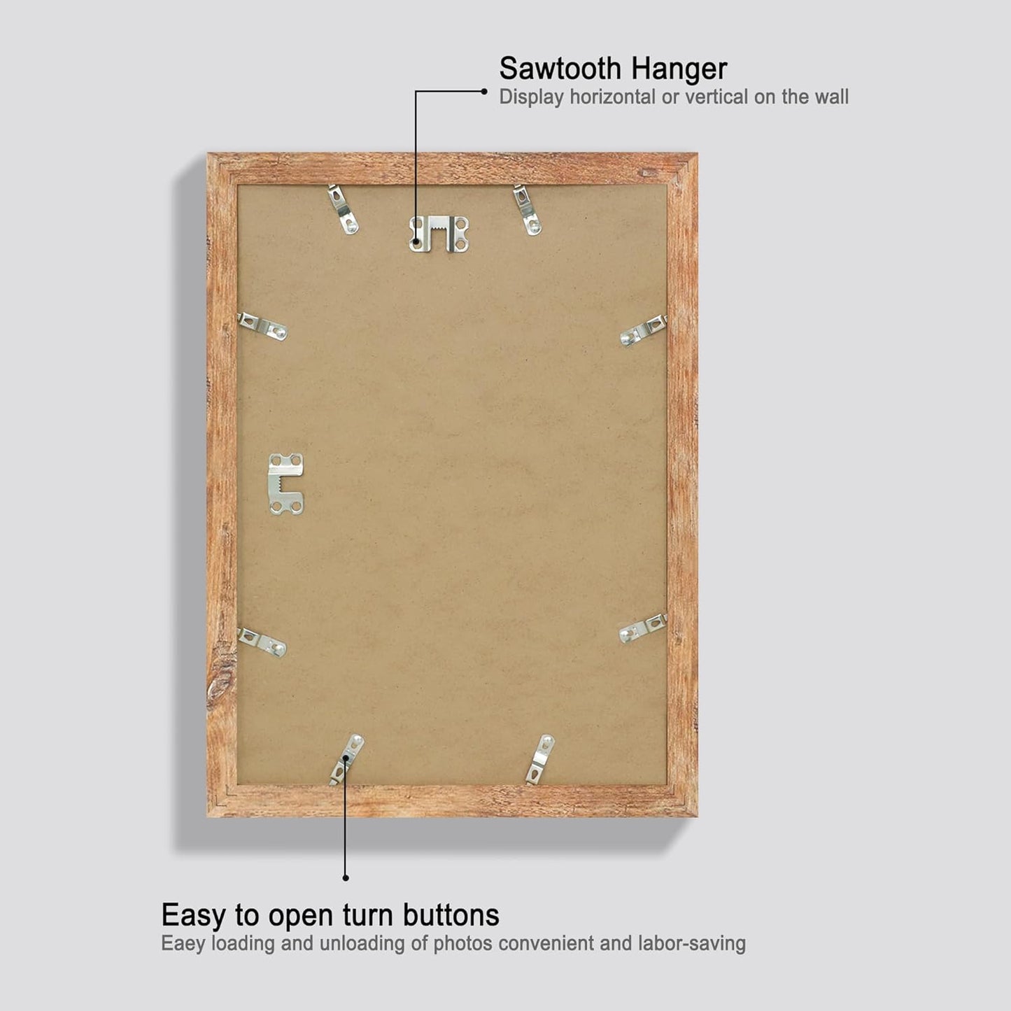 iRahmen 10x14 Picture Frame Set of 2 with Tempered Glass, Rustic Brown Wood Frames Display 8x12 Picture with Mat or 10 x 14 Without Mat for Horizontal or Vertical Wall Mounting