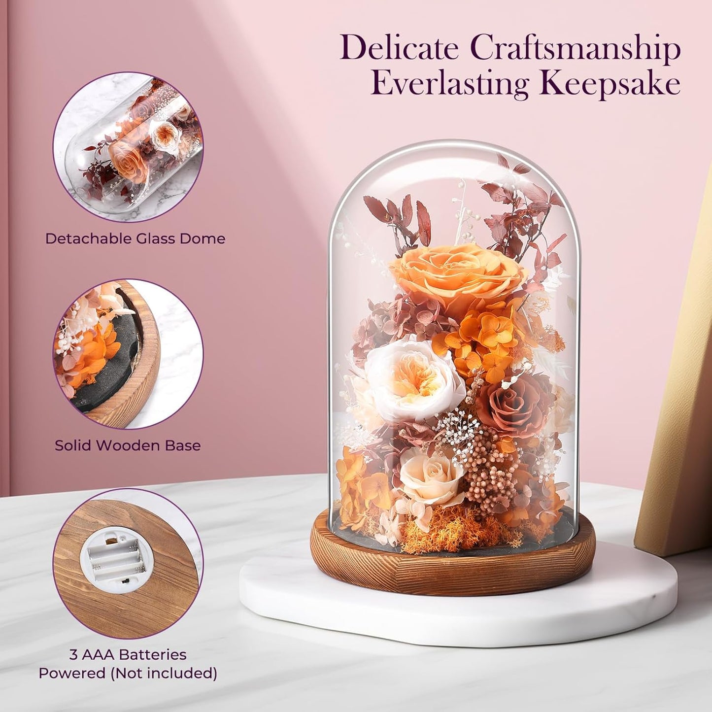 Eternal Rose Sunset Orange Flower Preserved Long Lasting Stable Color Natural Material Symbol of Everlasting Love for Wife Mothers Select Anniversary Rose Gift