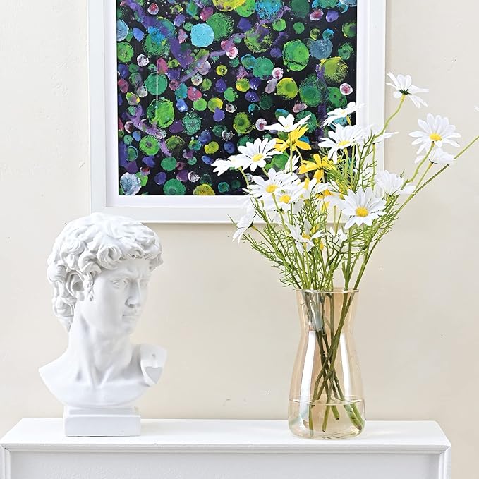 Glass Vases for Flowers, 8 Inch Tall Ins Modern Irised Crystal Clear Glass Vases for Centerpieces Home Desk Decoration, Decorative Glass Table Vase for Birthday Wedding Housewarming Gift,Amber