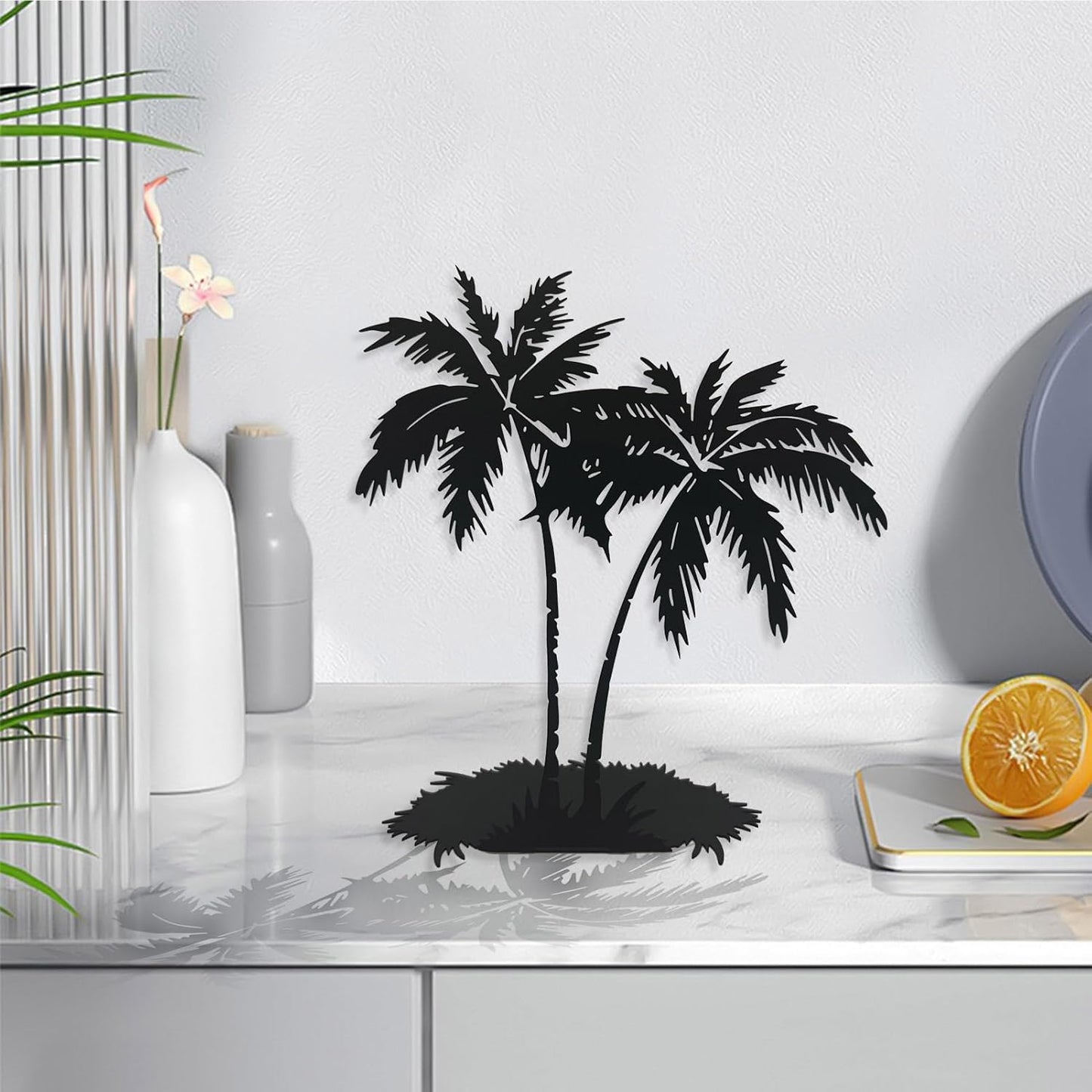 Metal Table Top Palm Tree, Tropical Tabletop Decor, Palm Tree Centerpieces for Tables, Coastal Table Decor, Beach Decorations for Home, Modern Artwork for Living Room