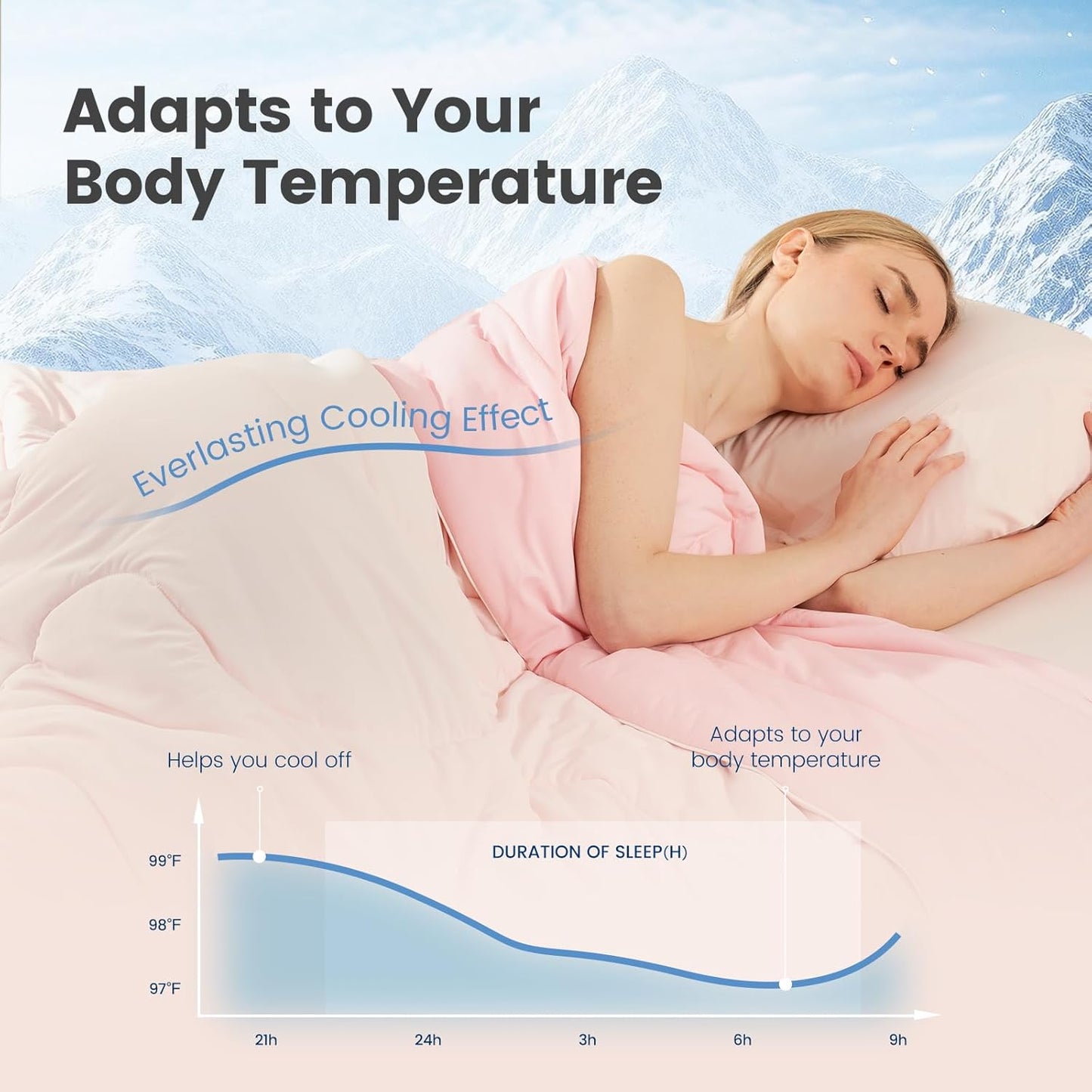 Cozy Bliss Viscose Cooling Comforter King Size, Reversible Cooling Blanket for Hot Sleepers and Night Sweats, Q-Max 0.4 Breathable Summer Comforter Quilt, Lightweight Soft Silky Smooth, Cool Pink