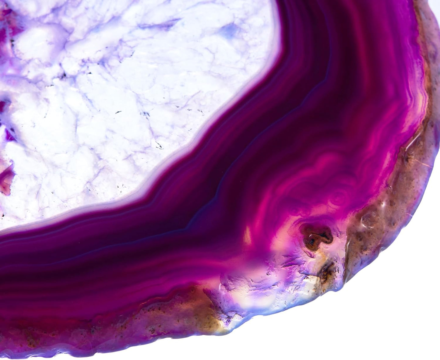 Luxury Lane Large Natural Brazilian Agate Slice Geode Rock Stone Drink Coaster with Wood Holder 4.7-5.5 inch Centerpiece Table Decoration, Amethyst Purple