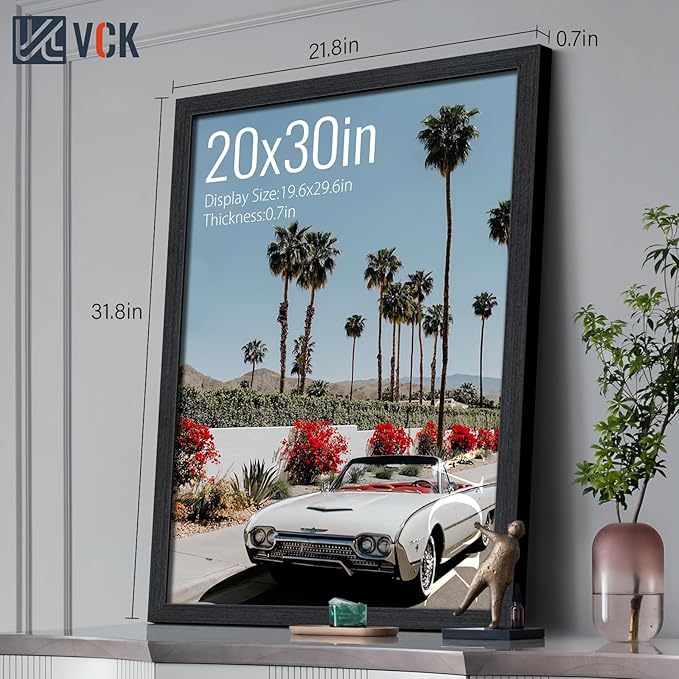 VCK 20x30 Poster Frame Black Oak - 3 Pack, Exclusive Natural Textured Solid Wood Picture Frame, Horizontal and Vertical Formats for Wall with Included Hanging Hardware