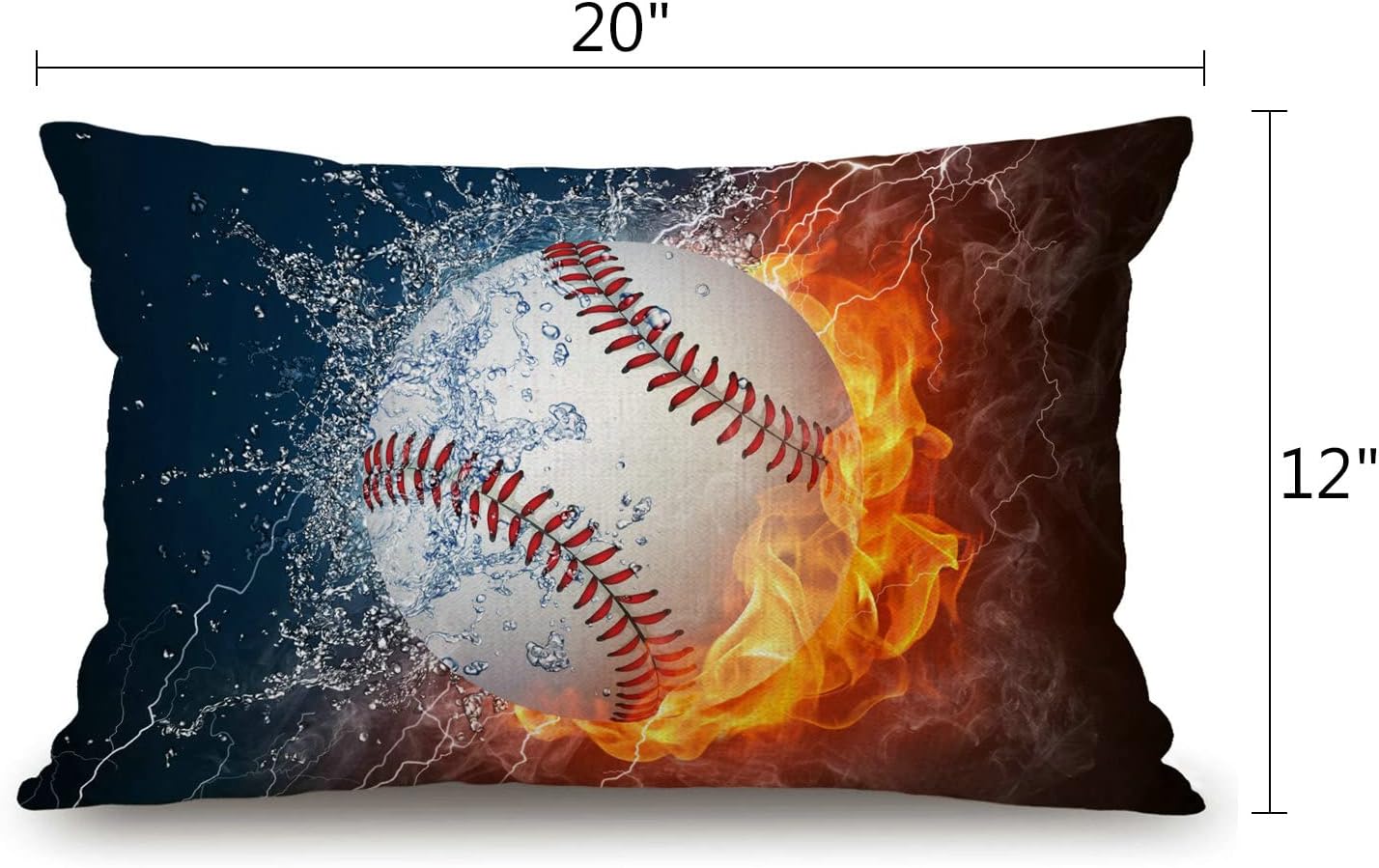 Farmhouse Decorative Outdoor Throw Pillow Covers for Couch Sofa Bed Baseball Ball in Fire and Water Pillow Cover Modern Decor Pillow Case 12 x 20 Inch