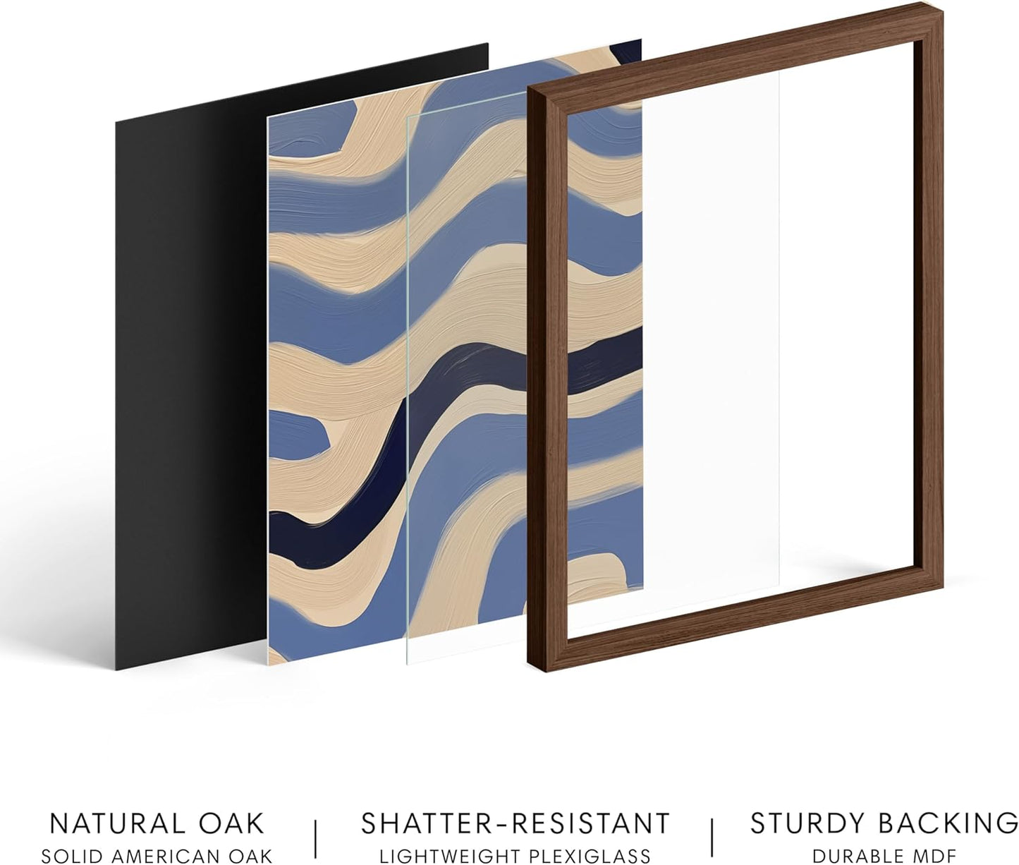 HAUS AND HUES Modern Abstract Wall Art - Blue and Green Living Room Art, Modern Artwork for Walls, Minimalist Picture for Living Room(Blue Abstract Pattern 4, Walnut Frame, 16x20)