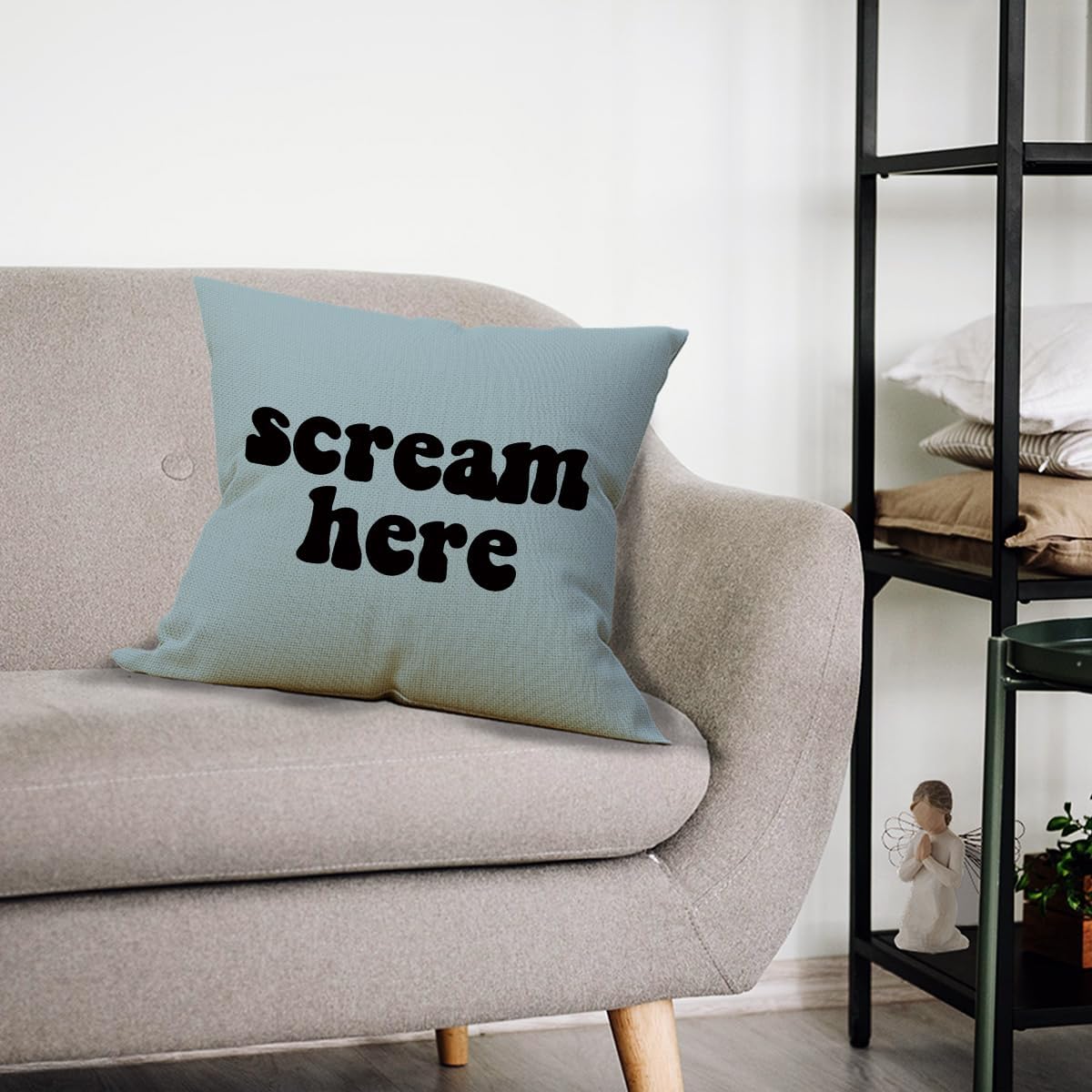 Mancheng-zi Funny Scream Decor, Scream Pillow Covers 18x18, Fun Pillows,Fun Throw Pillows,Funny Throw Pillows,Fun Decorative Pillows,Scream Here Funny Humor Throw Pillow Case(Blue)