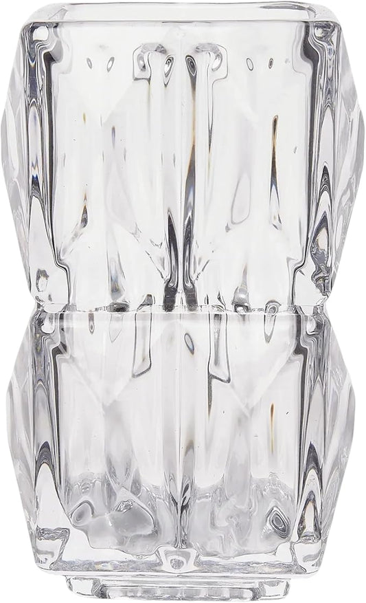VECELO Crystal Glass Vase - Textured Clear Flower Vase for Fresh Flowers & Hydroponic Plants, Modern Decorative Centerpiece for Dining Table, Coffee Table & Home Décor, 7.28 Inches
