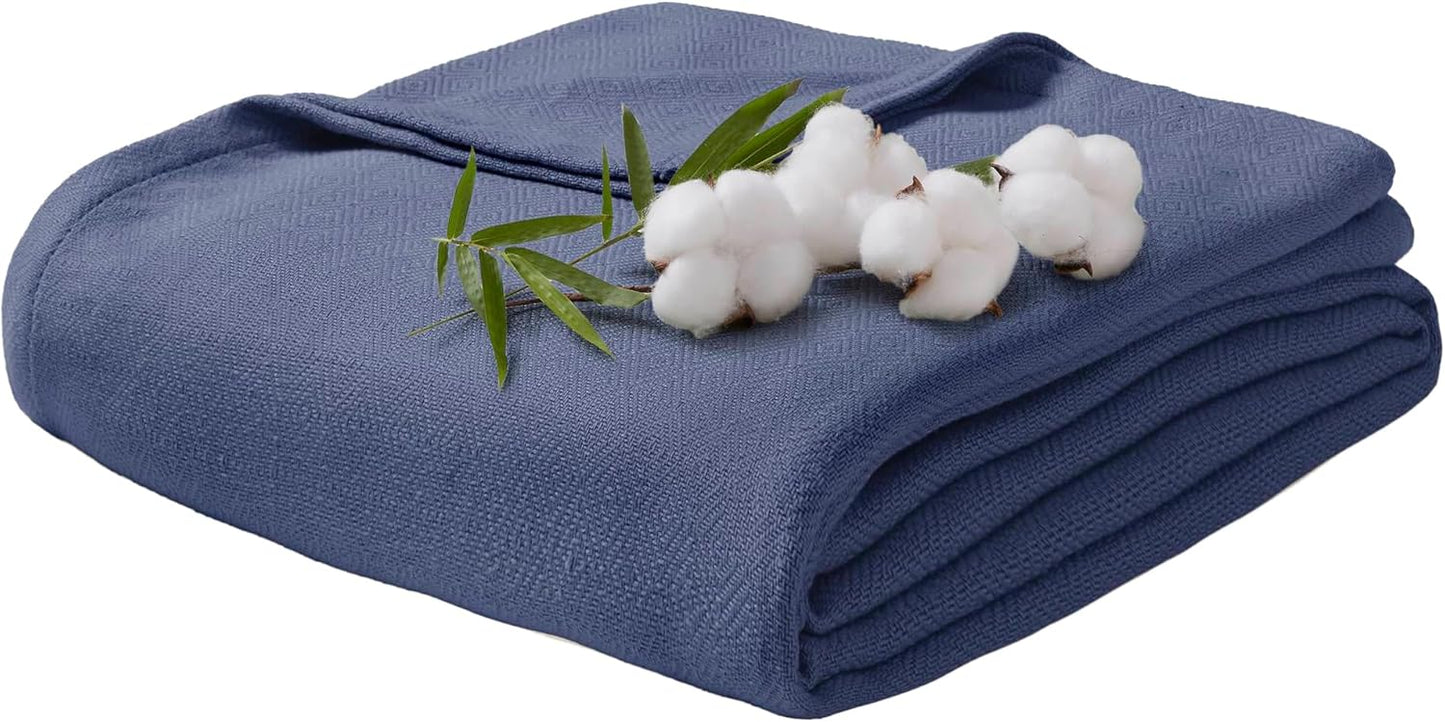 King Size Blanket, 70% Rayon (Derived from Bamboo) and 30% Cotton, Lightweight Jacquard Weave, Breathable and Soft Summer Blanket for Bed or Couch, 108” x 90”, Navy