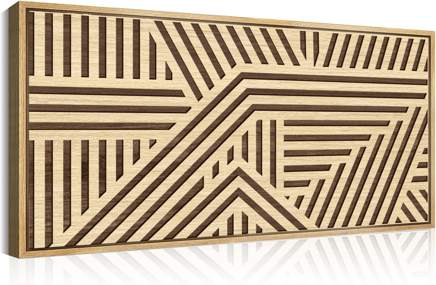 IARTTOP Large Wood Boho Geometric Wall Art for Living room Framed 3D Abstract Wooden Wall Decor Neutral Minimalist Artwork Home Bedroom Office 20x40 Inch