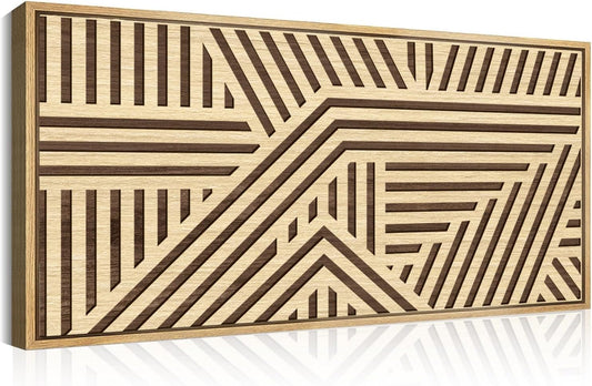 IARTTOP Large Wood Boho Geometric Wall Art for Living room Framed 3D Abstract Wooden Wall Decor Neutral Minimalist Artwork Home Bedroom Office 20x40 Inch