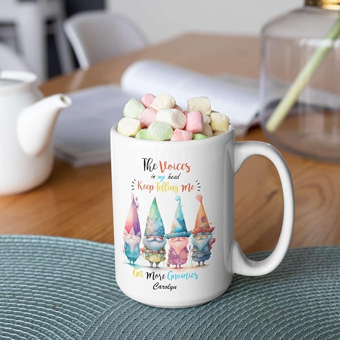 Unique Gnomes Standing Travel Cup, Novelty Gnomes White Mug, Customized Name Gnomes Design Coffee Cup, Personalized Get More Gnomes Tea Mug, Ceramic Cup, Gifts For Gnome Lovers