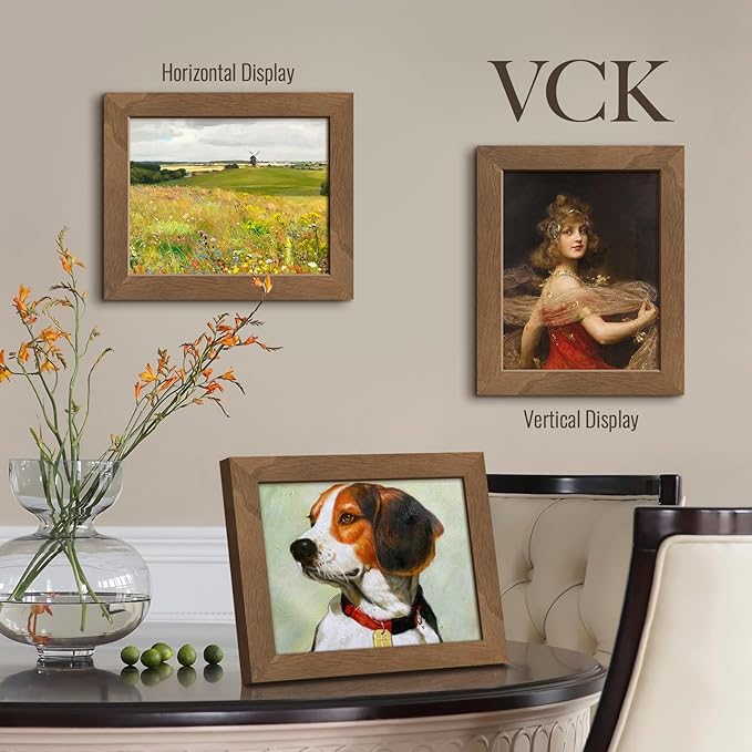 VCK 8x10 Picture Frame 3 Pack - Brown Walnut, Exclusive Natural Wood Grain Solid Wood Picture Frame, Table Display or Wall Hanging