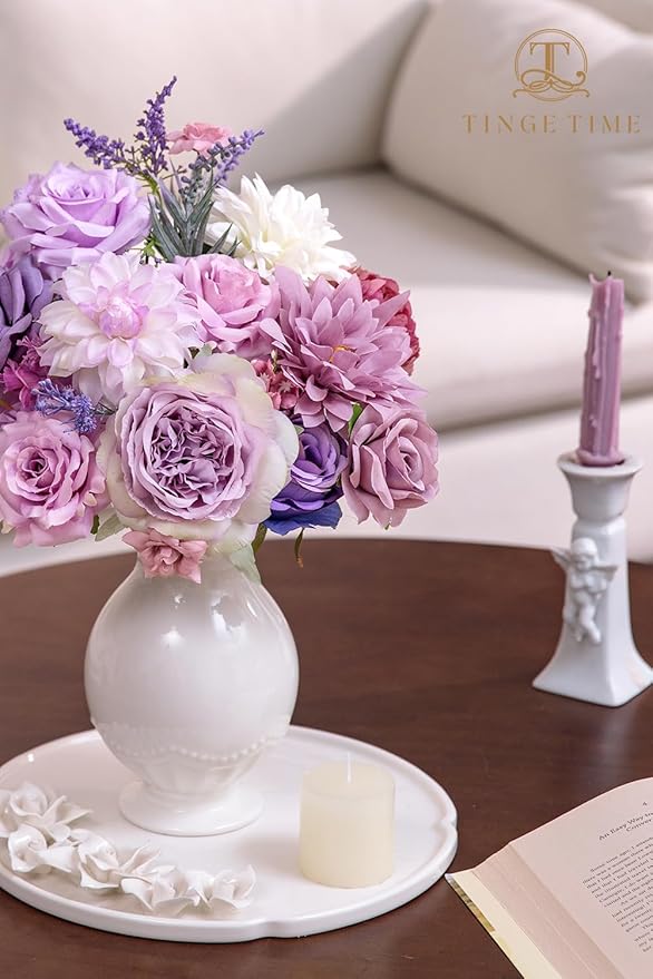 TINGE TIME Fake Flowers Artificial Flowers Peonies Bulbous Chrysanthemum Daisy Hydrangea Sunflower Violets Dahlia Daffodils Epiphyllum Orchid Cherry Blossom Camellia Leyaron (Light Purple)