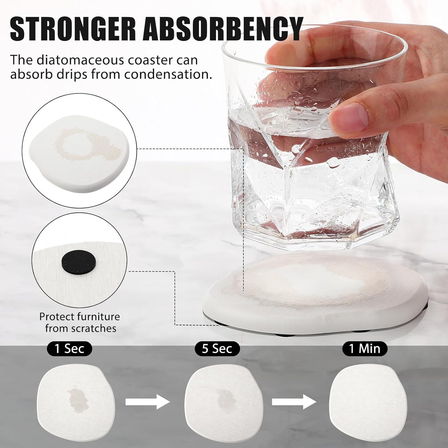 Diatomaceous Earth Coaster ，Set of 6，Unique White Absorbent Coasters for Drinks，Modern Aesthetic Instant Dry Stone Drink Coasters（6,White）