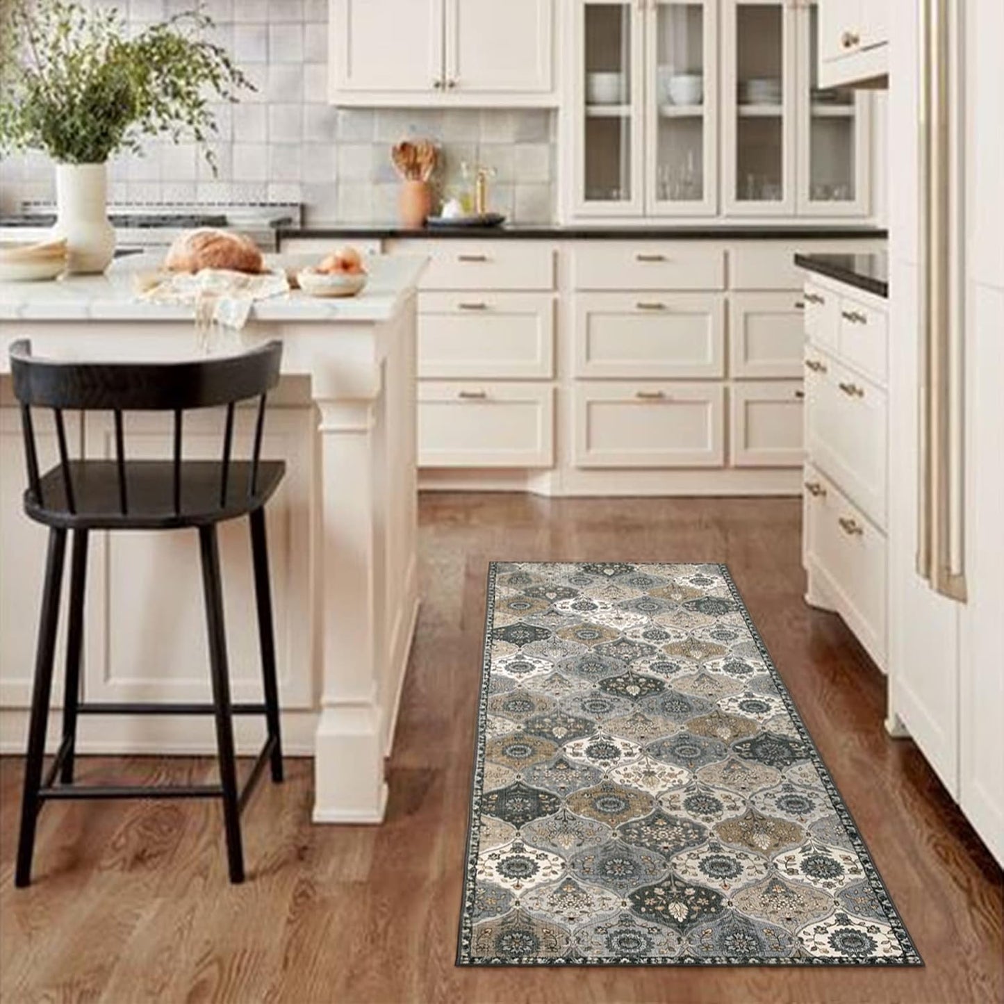 Lahome Moroccan Kitchen Runner Rug, 2'5''x8' Ultra-Thin Soft Washable Runner Oriental Non-Slip Hallway Rug Indoor Throw Carpet for Entryway Bedroom Laundry Room Foyer, Grey