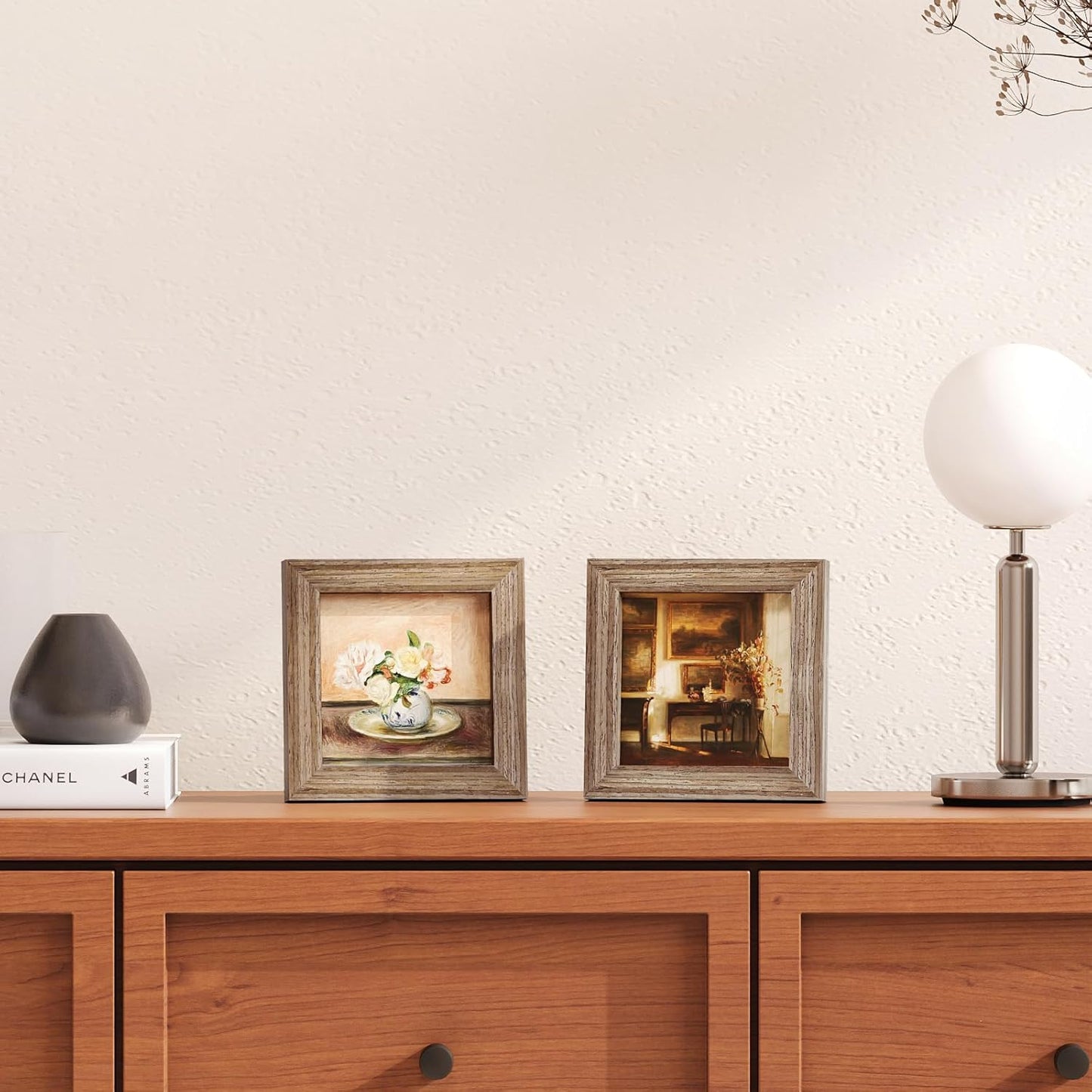 KINLINK 4x4 Picture Frame, Brown Square Solid Wood Frames for Pictures 4x4 without Mat, Wall and Tabletop Display Photo Frames Brown Wood 4 Pack