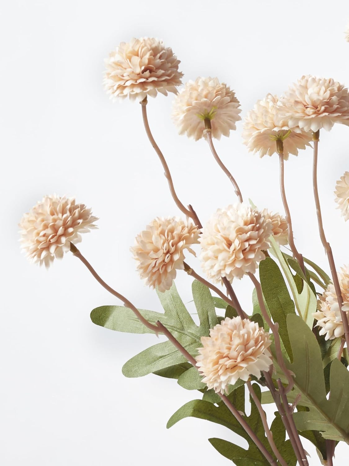 InnoGear Silk Flowers Pompon Mums Artificial Flowers, 5pcs 25 Heads Fake Mini Chrysanthemums with Long Stems Bulk Faux Kiku Flower for Decoration Memorial DIY Wedding Bouquets Centerpieces, Beige