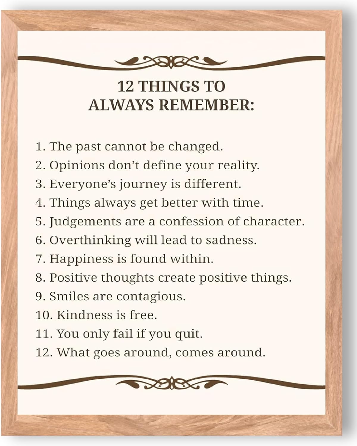 Inspirational Wall Art – 12 Things To Always Remember Quote Print – 8x10 Motivational Poster with – Positive Affirmation Home Office Decor & Thoughtful Gift Idea. (8x10 Brown Frame)