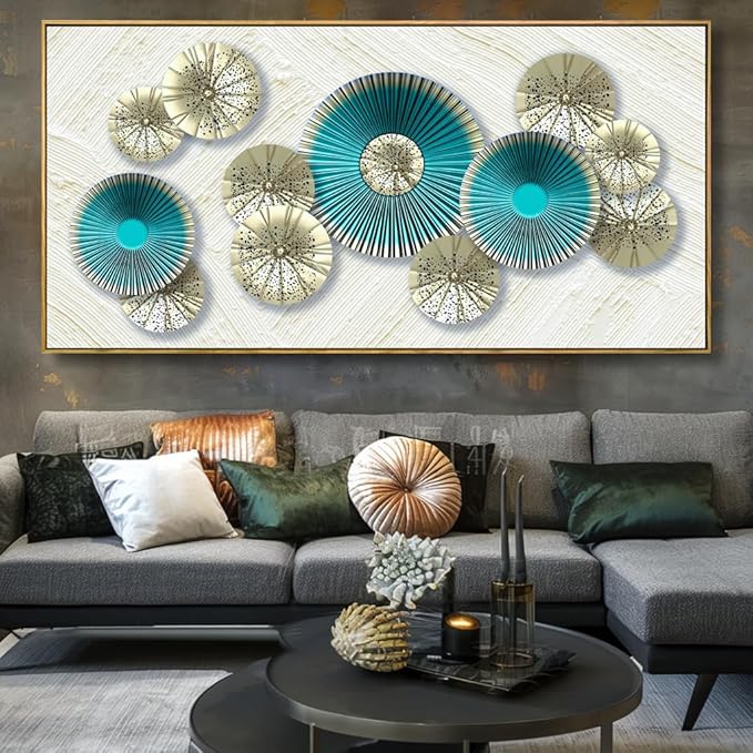 Wall Art Simple Wall Decor Teal Blue and Yellow Canvas Painting Abstract Wall Art for Bedroom Living Room Dining Room Home Office Decor 20"x40" with Framed