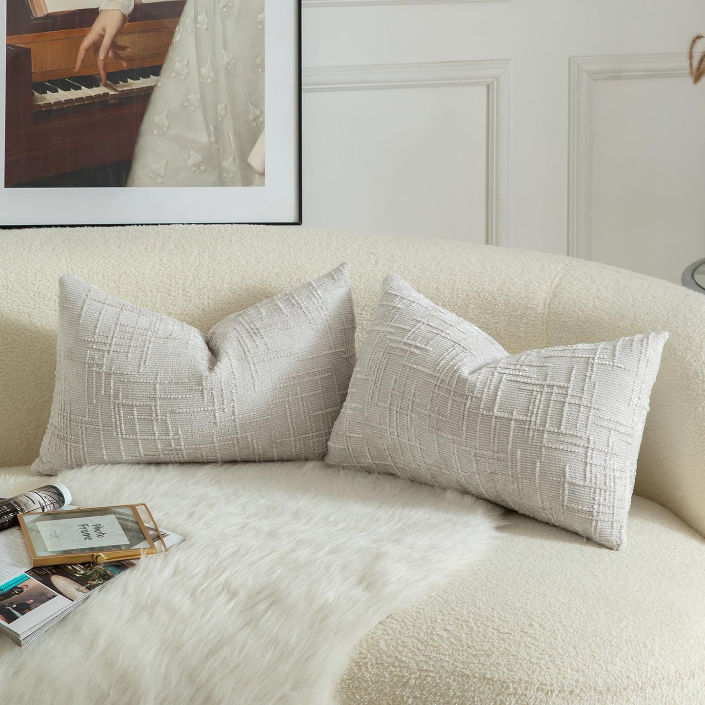 MANDIOO Pack of 2 Soft Chenille Textured Throw Pillow Covers Lumbar Accent Solid Decorative Cushion Cover Cozy Farmhouse Pillow Case for Couch Sofa Bed Living Room 16x24 Inch Pearl Gray