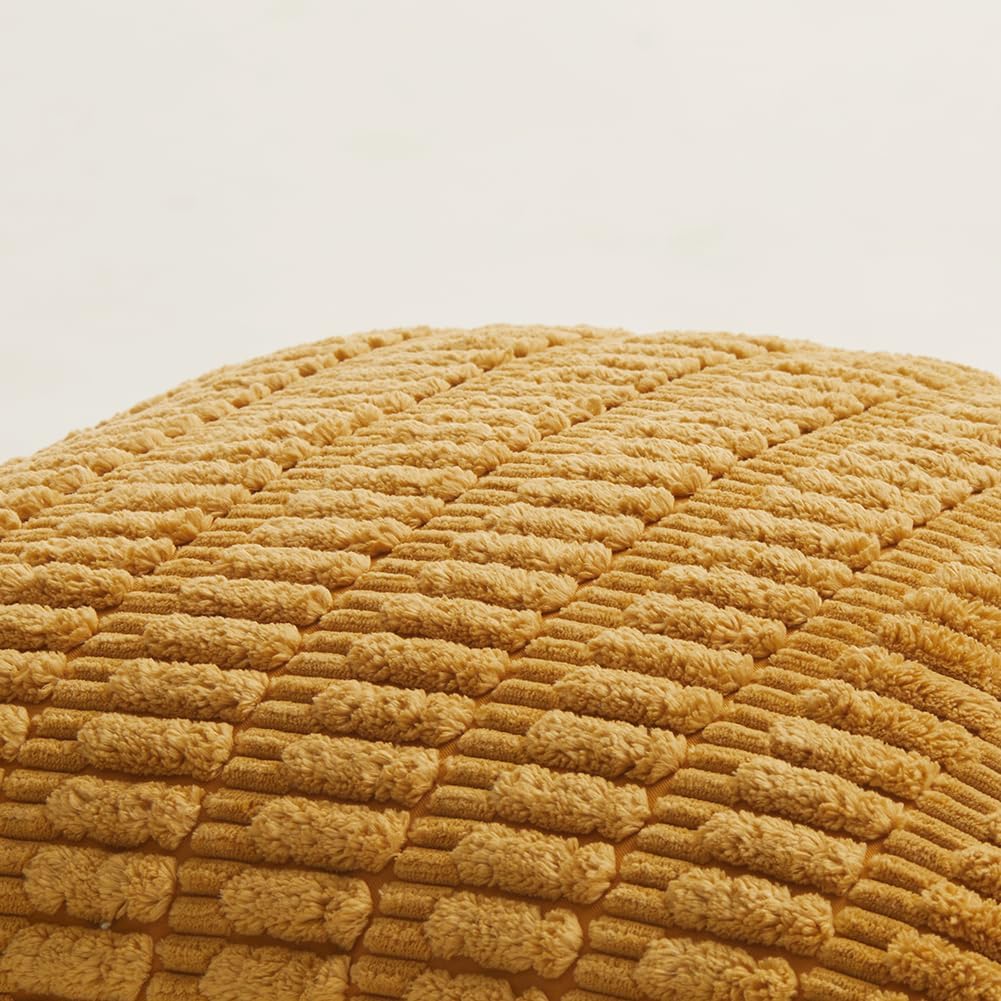 Fancy Homi 4 Packs Mustard Yellow Decorative Throw Pillow Covers 16x16 Inch for Living Room Couch Bed Sofa, Rustic Farmhouse Boho Home Decor, Soft Plush Striped Corduroy Square Cushion Case 40x40 cm